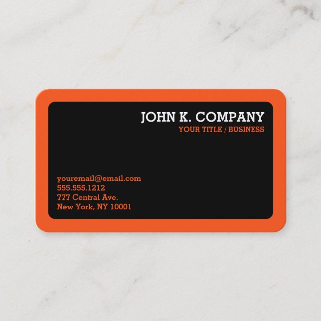 Orange Border Black Modern Minimal Professional Business Card (Front)