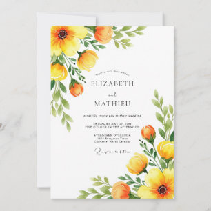 Orange Botanical Blossom Wedding Invitation