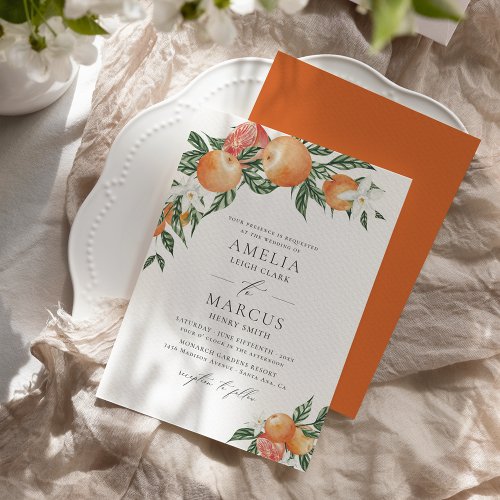 Orange Botanical Citrus Modern Wedding Invitation