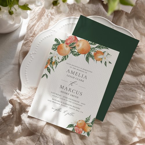 Orange Botanical Citrus Modern Wedding Invitation