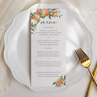 Orange Botanical Citrus Modern Wedding Menu