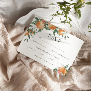 Orange Botanical Citrus Modern Wedding RSVP Invitation
