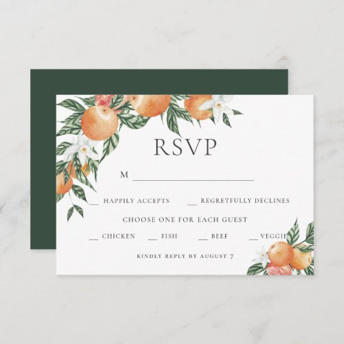 Orange Botanical Citrus Modern Wedding RSVP Invitation