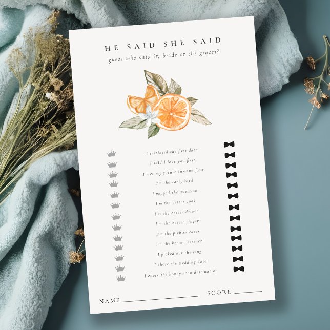 Orange Botanical He Said Said Bridal Shower Game (Creator Uploaded)