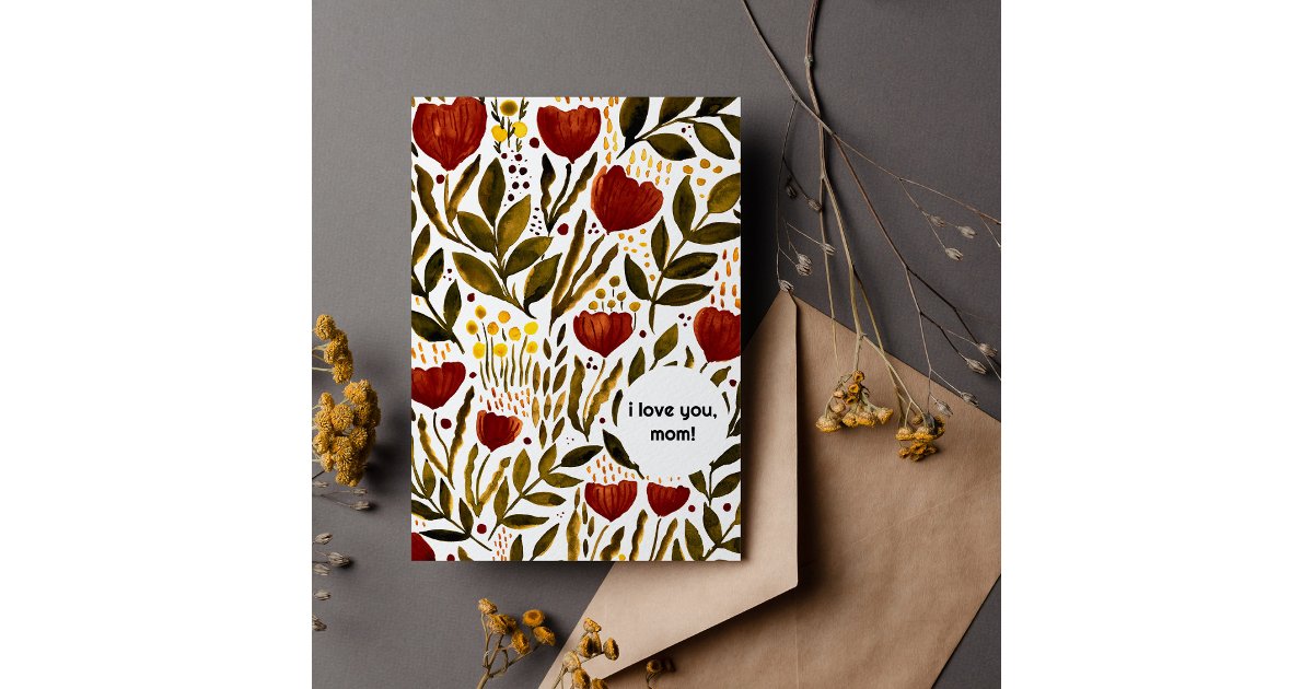 Orange Botanical I love you mom Mother's day Holiday Card | Zazzle