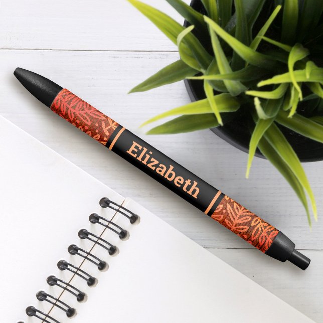 Orange botanical leaf pattern custom name modern pen (Creator Uploaded)