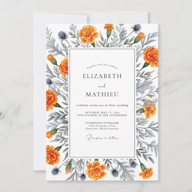 Orange Botanical Romance Wedding Invitation (Front)