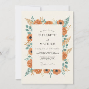 Orange Botanical Rustic Wedding Invitation