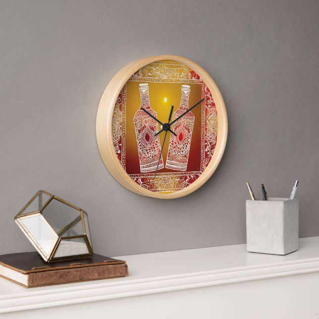 Orange Bottles Sunset Lace AI art  Clock (Office)