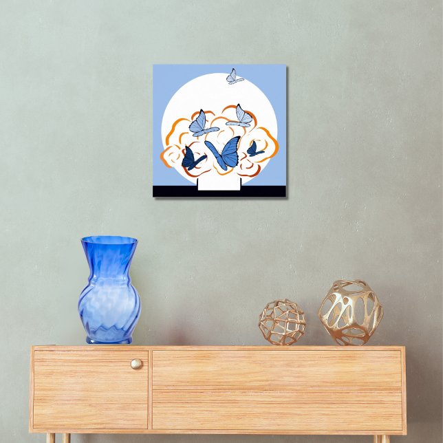 Orange Bouquet & Blue Butterfly Flutter Square  Poster (Orange Bouquet & Blue Butterfly Fludder Square Poster, Entryway)