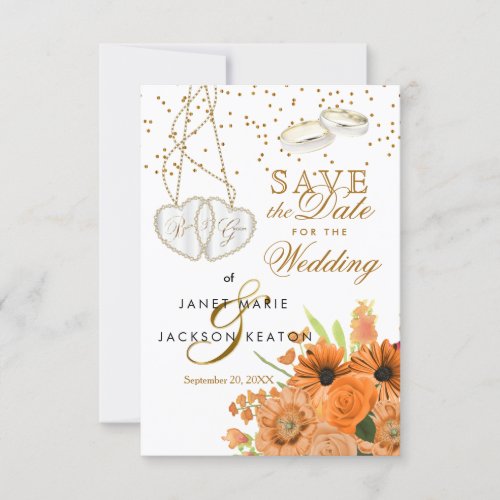 Orange Bouquet Floral Flowers Save The Date