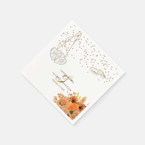 Orange Bouquet Flower Wedding Paper Napkins
