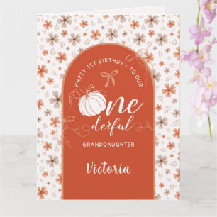 ORANGE BOW & ARCH FALL PUMPKIN FLOWERS BIRTHDAY CARD