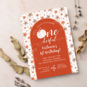 ORANGE BOW & ARCH FALL PUMPKIN FLOWERS BIRTHDAY INVITATION
