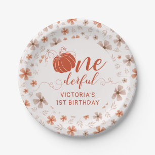 ORANGE BOW & ARCH FALL PUMPKIN FLOWERS BIRTHDAY PAPER PLATES