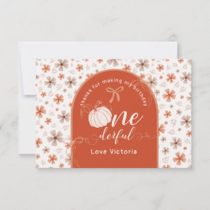 ORANGE BOW & ARCH FALL PUMPKIN FLOWERS BIRTHDAY THANK YOU CARD