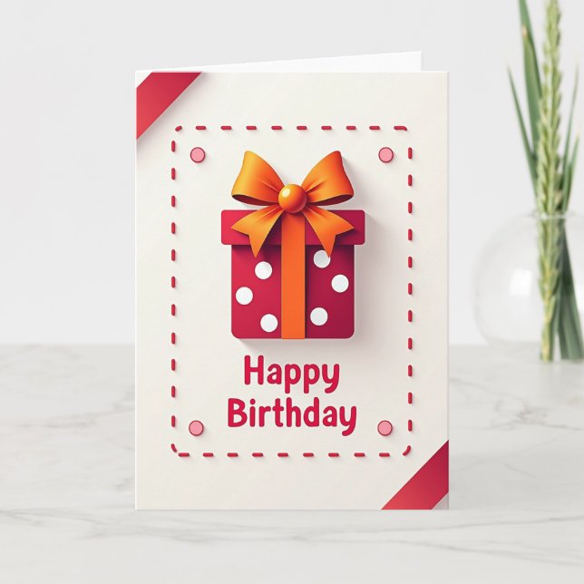 Orange Bow Birthday Keepsake Card (Front)