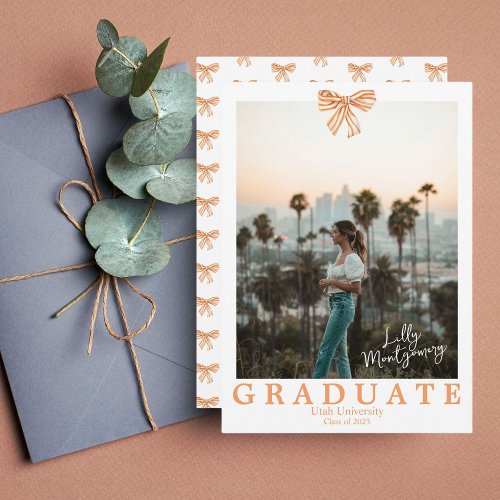 Orange Bow Coquette Photo Graduation Announcement