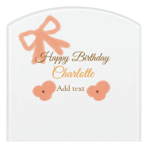 Orange bow flower pastel watercolor birthday name door sign