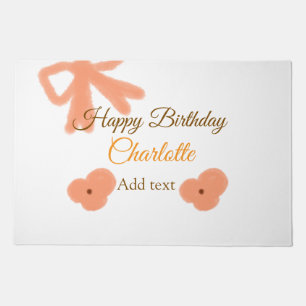 Orange bow flower pastel watercolor birthday name doormat