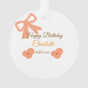 Orange bow flower pastel watercolor birthday name ornament