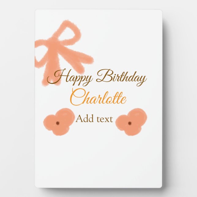 Orange bow flower pastel watercolor birthday name plaque (Front)