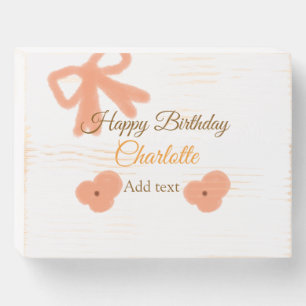 Orange bow flower pastel watercolor birthday name wooden box sign