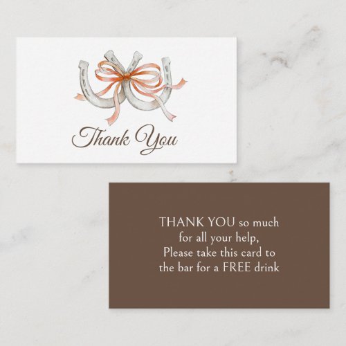 Orange bow Horseshoe Wedding Equestrian thank you Note Card