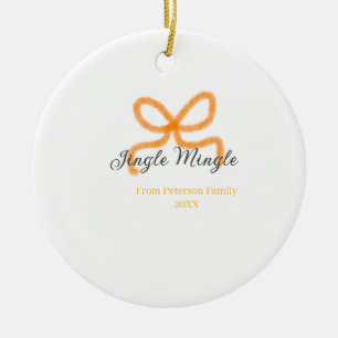 Orange bow jingle Mingle retro boho family namdate Ceramic Ornament