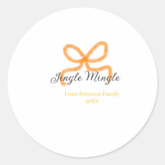 Orange bow jingle Mingle retro boho family namdate Classic Round Sticker