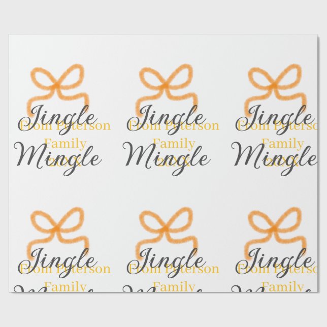 Orange bow jingle Mingle retro boho family namdate Wrapping Paper (Flat)