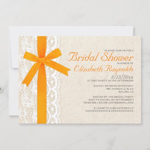 Orange Bow &amp; Lace Bridal Shower Invitations