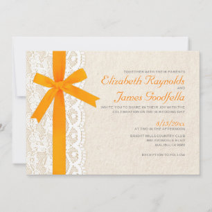 Orange Bow & Lace Wedding Invitations