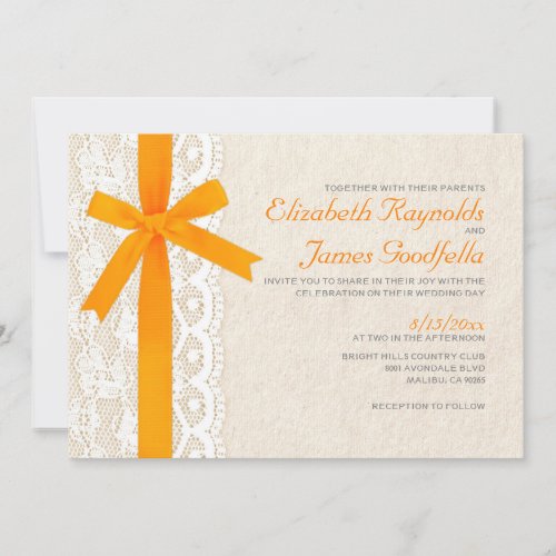 Orange Bow &amp; Lace Wedding Invitations
