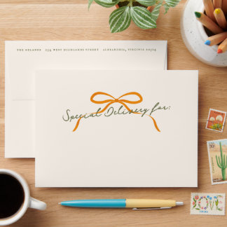 Orange Bow Pink Floral Ogee Return Address Envelope