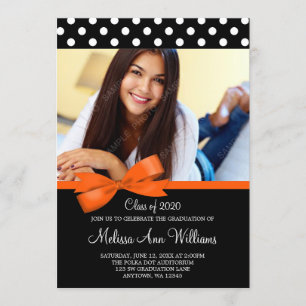 Orange Bow Polka Dot Photo Graduation Announcement
