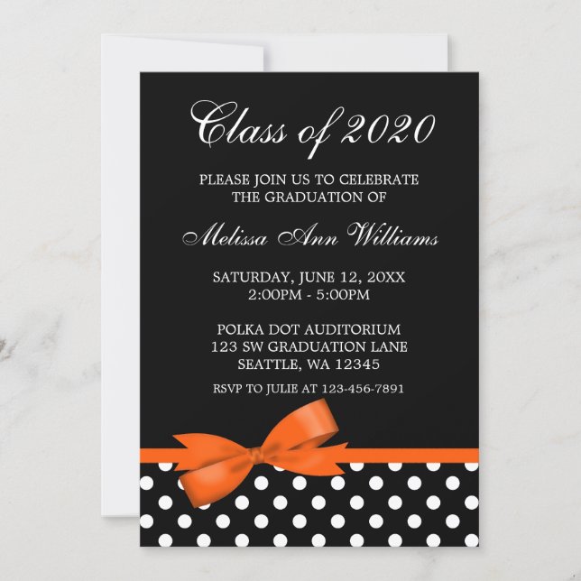 Orange Bow Polka Dots Graduation Announcement (Front)