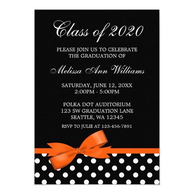 Orange Bow Polka Dots Graduation Announcement