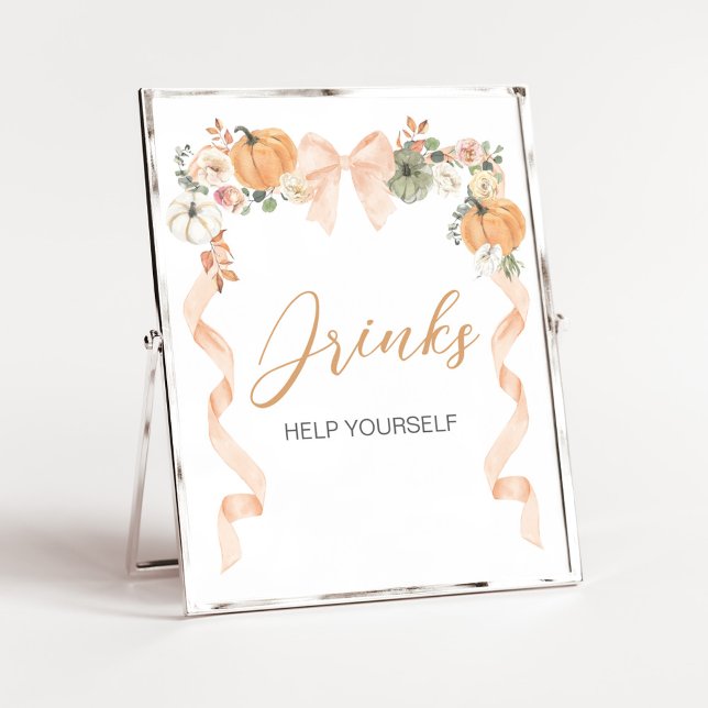 Orange Bow Pumpkin Baby Shower Drinks Sign (Orange Pumpkin Baby Shower Drinks Sign)