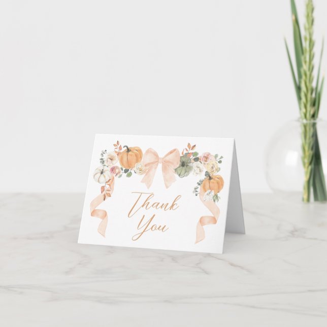 Orange Bow Pumpkin Baby Shower Letterpress Thank You Card (Front)