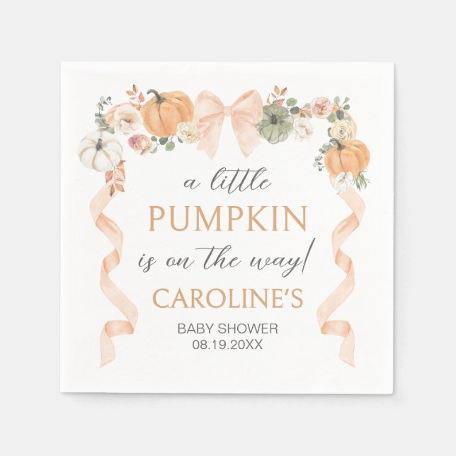 Orange Bow Pumpkin Baby Shower Napkins (Front)