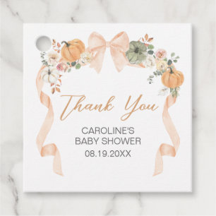 Orange Bow Pumpkin Baby Shower Square Favor Tags