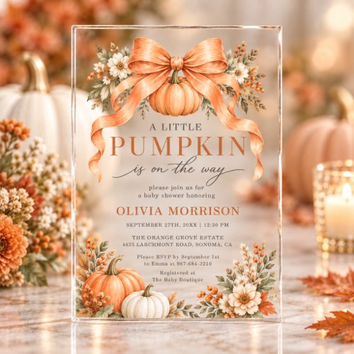 Fall Pumpkin Orange baby shower invitation