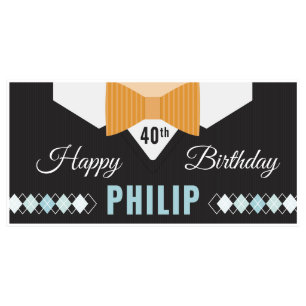 Orange Bow Tie Tuxedo Birthday Banner Party Decor