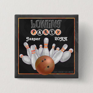Orange Bowling Party Pinback Button