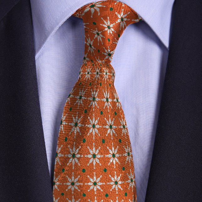 Orange Bowling Pin Flower Pattern Neck Tie (Creator Uploaded)