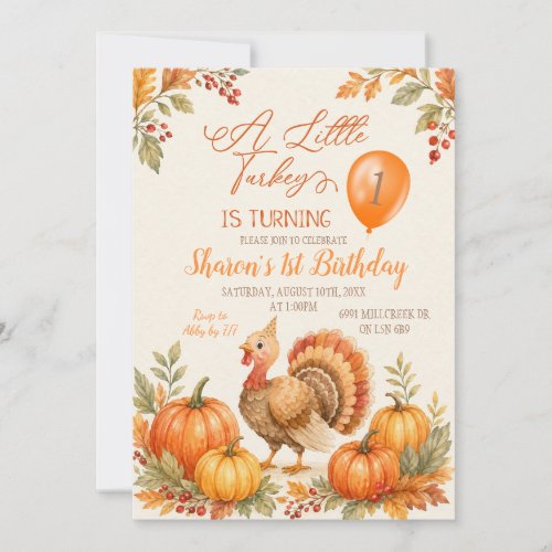 Orange Boy Turkey 1st Birthday Invitation