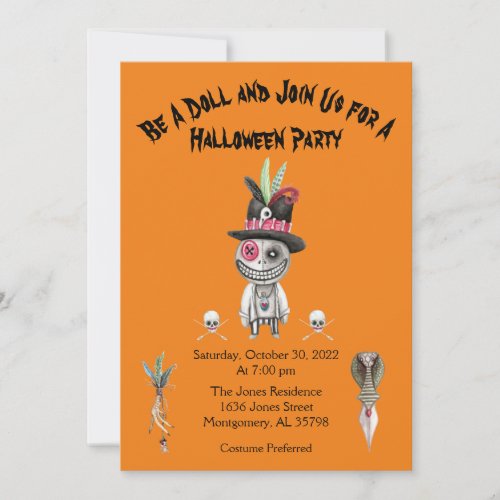Orange Boy Voodoo Doll Halloween Party Invitation