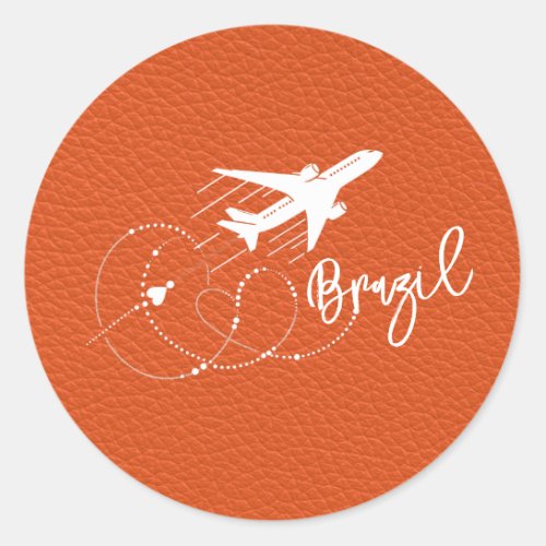 Orange Brazil Passport Classic Round Sticker