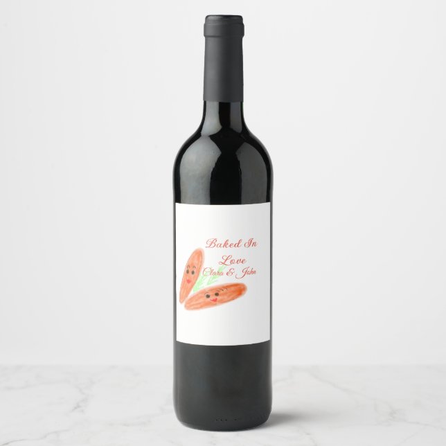 Orange bread couple emoji baked in love add name d wine label (Front)